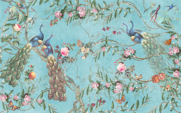 Een behang met vogels en bloemen Een behang met vogels en bloemen