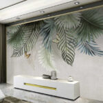 Fotobehang Groep vlinders op bladeren