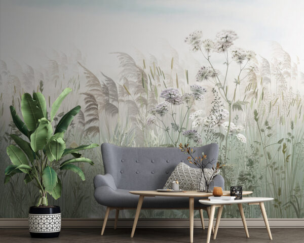 Veld met gras en bloemen Veld met gras en bloemen