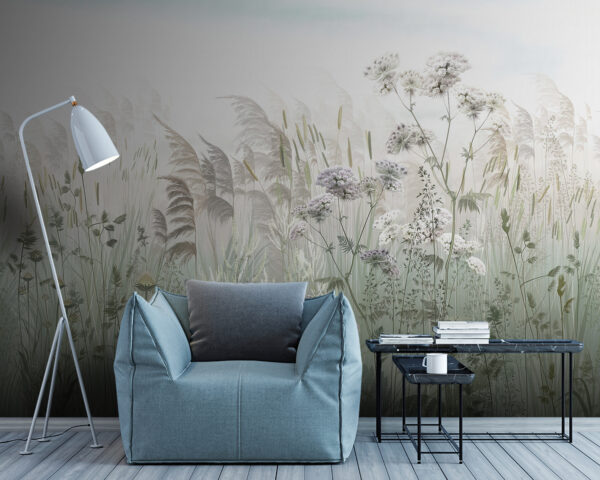 Veld met gras en bloemen Veld met gras en bloemen