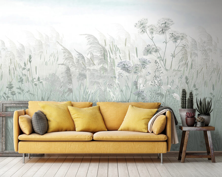 Veld met gras en bloemen