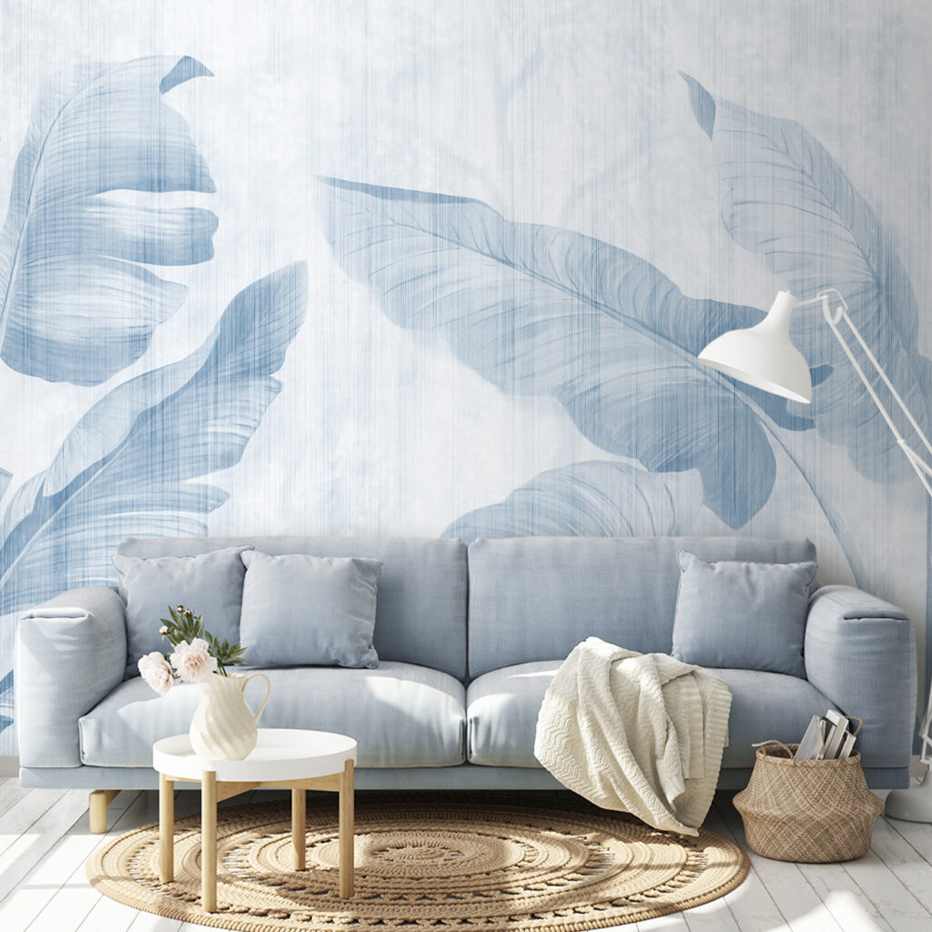 Soft blue leaves on serene background Soft blue leaves on serene background