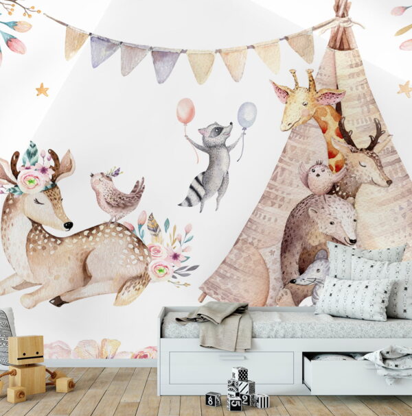 Groep dieren met een tipi Groep dieren met een tipi