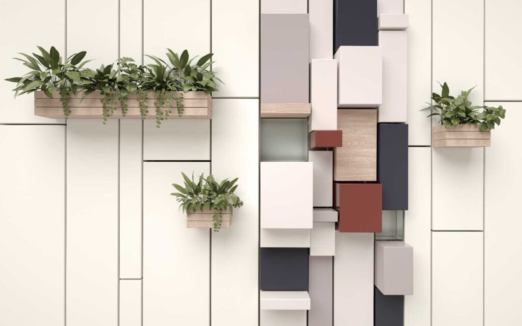 Muur met planten en bakken Muur met planten en bakken