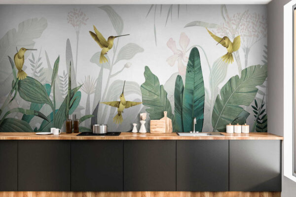 Kolibries vliegen over planten Kolibries vliegen over planten