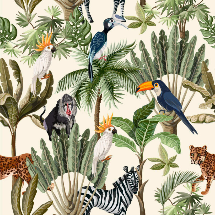 Patroon van tropische planten en vogels