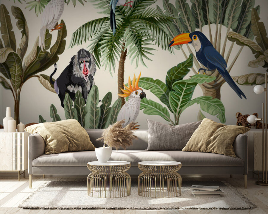 Patroon van tropische planten en vogels
