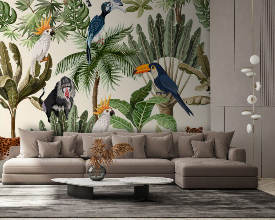 Patroon van tropische planten en vogels