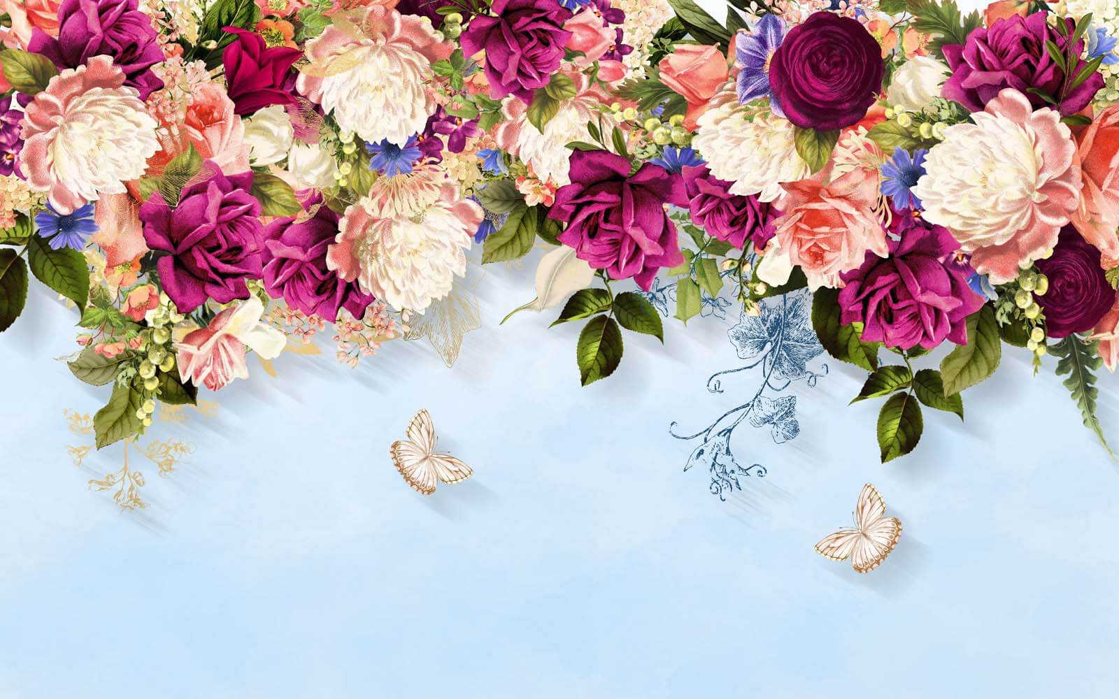 Groep bloemen met vlinders u02081p - Groep bloemen met vlinders - tegory