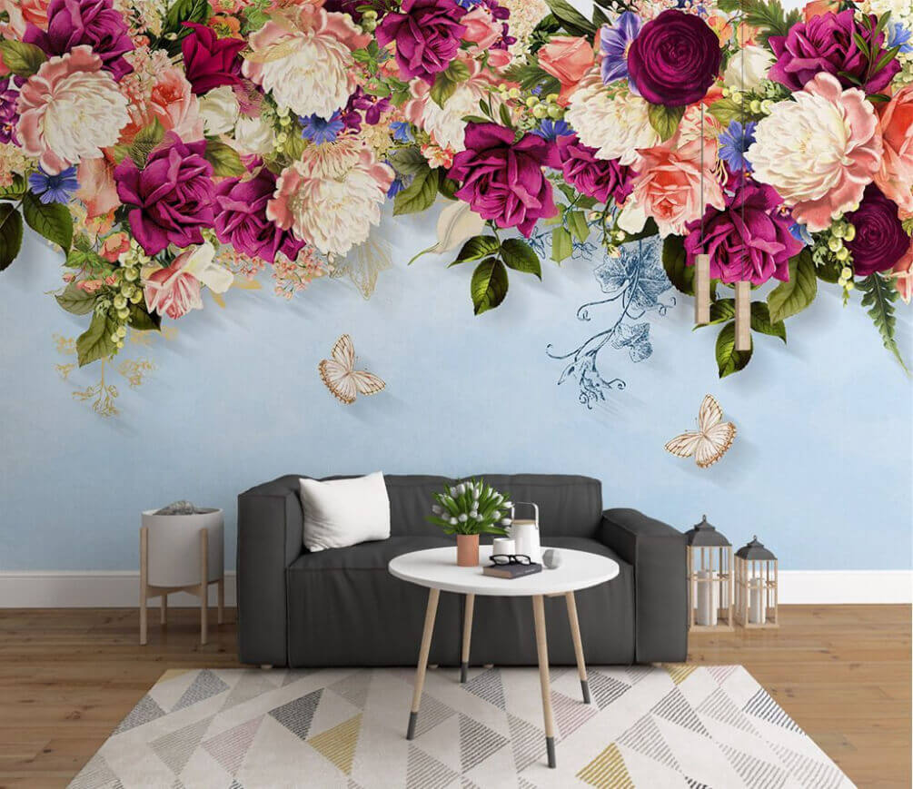 Groep bloemen met vlinders u02081pig1m - Groep bloemen met vlinders - tegory