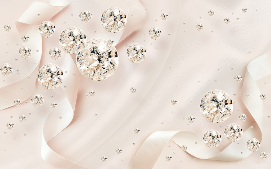 White satin ribbon with diamonds and pearls