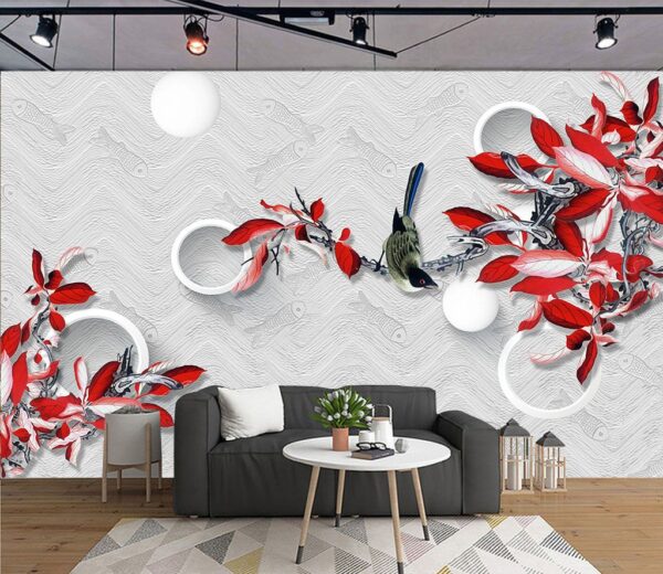 Fotobehang Fotobehang Behang met een vogel op een tak (Artikelnummer: u05403)