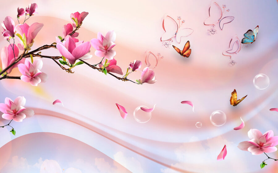Roze bloemen en vlinders