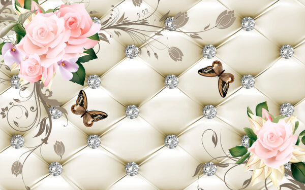 Behang met bloemen en vlinders Behang met bloemen en vlinders
