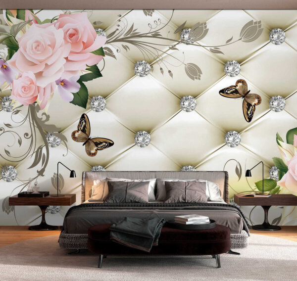 Behang met bloemen en vlinders Behang met bloemen en vlinders