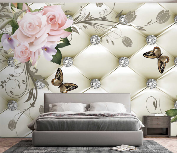 Behang met bloemen en vlinders Behang met bloemen en vlinders