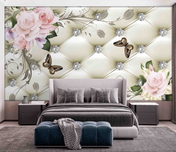 Behang met bloemen en vlinders Behang met bloemen en vlinders