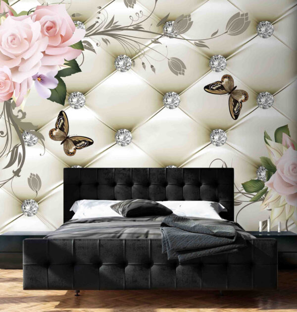 Behang met bloemen en vlinders Behang met bloemen en vlinders
