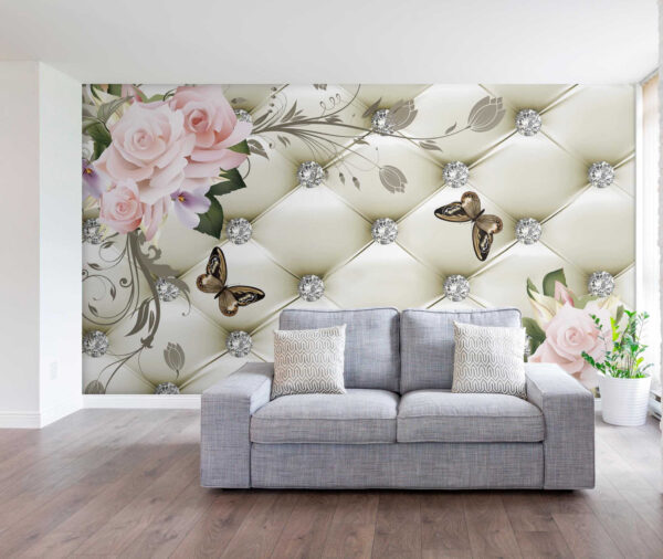 Behang met bloemen en vlinders Behang met bloemen en vlinders