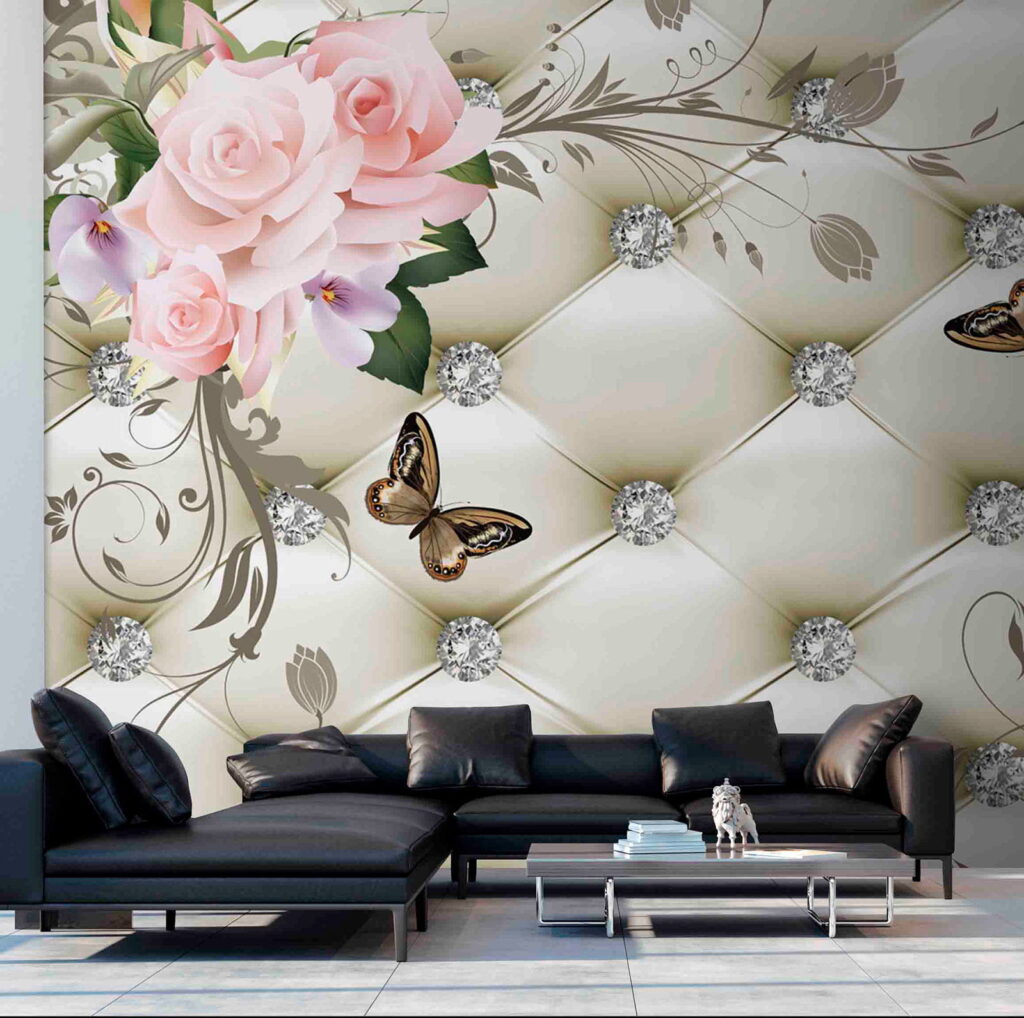 Wallpaper with flowers and butterflies Wallpaper with flowers and butterflies