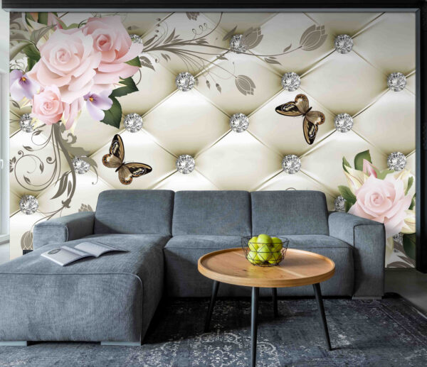 Behang met bloemen en vlinders Behang met bloemen en vlinders