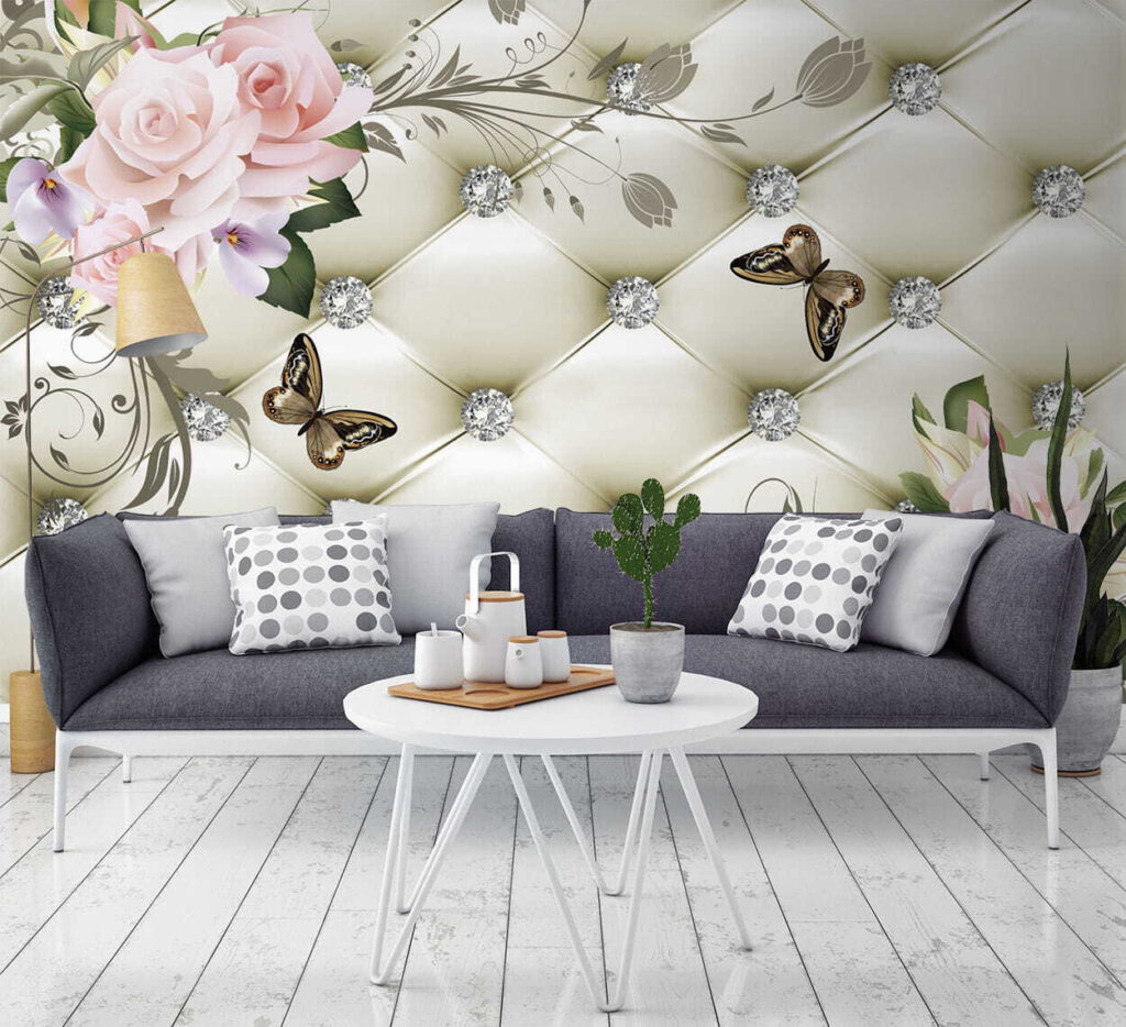 Wallpaper with flowers and butterflies Wallpaper with flowers and butterflies