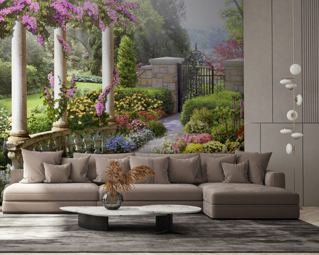 Garden with a gate and flowers Garden with a gate and flowers