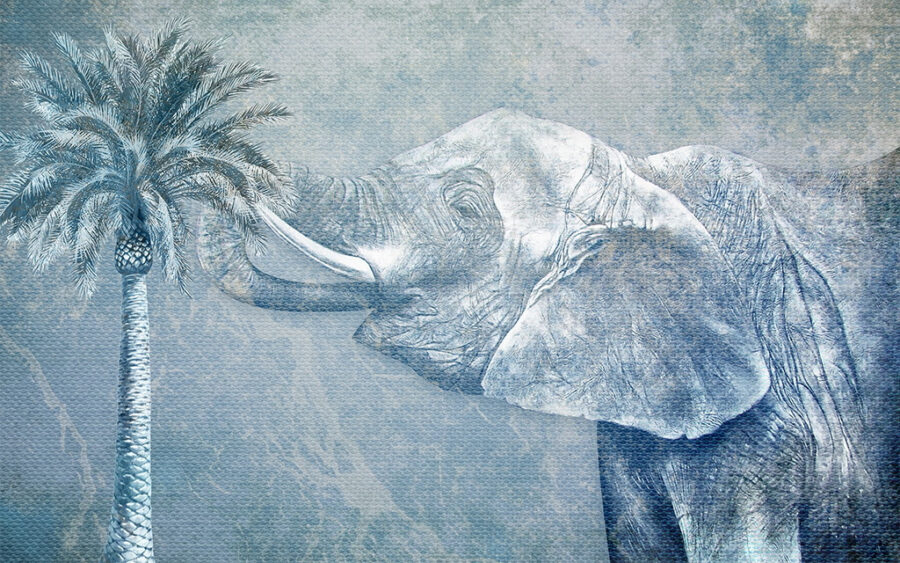 Een olifant met palmboom