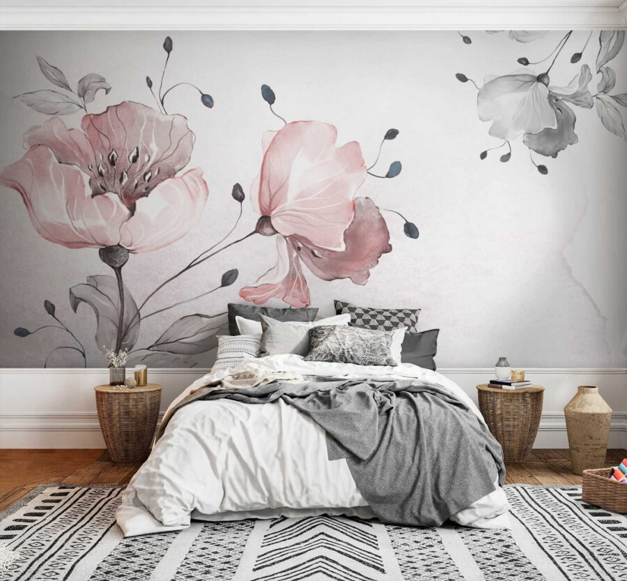Fotobehang Delicaat aquarel bloemmotief. - Afbeelding 2