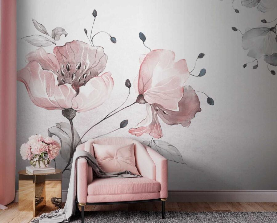 Fotobehang Delicaat aquarel bloemmotief. - Afbeelding 3