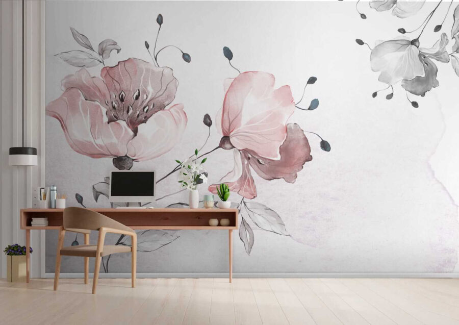 Fotobehang Delicaat aquarel bloemmotief. - Afbeelding 4