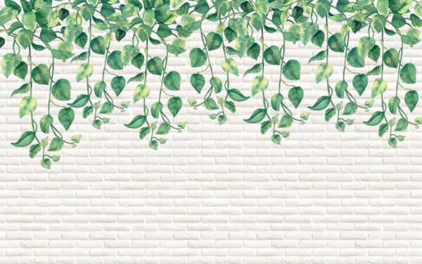 Witte bakstenen muur met groene bladeren Witte bakstenen muur met groene bladeren