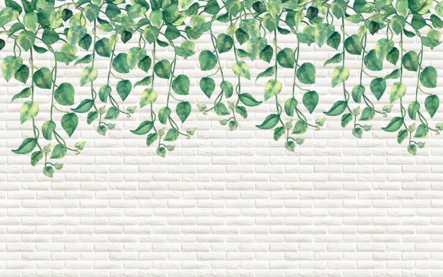 Witte bakstenen muur met groene bladeren Witte bakstenen muur met groene bladeren