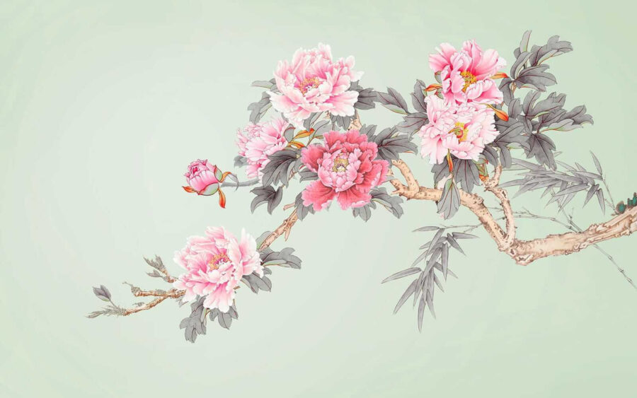 Tak met roze bloemen