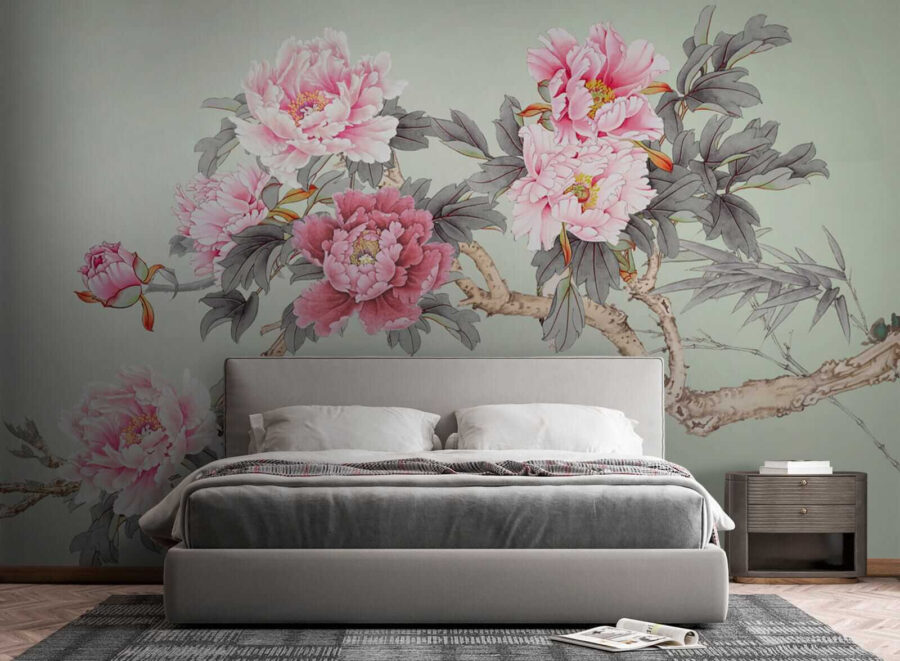 Tak met roze bloemen