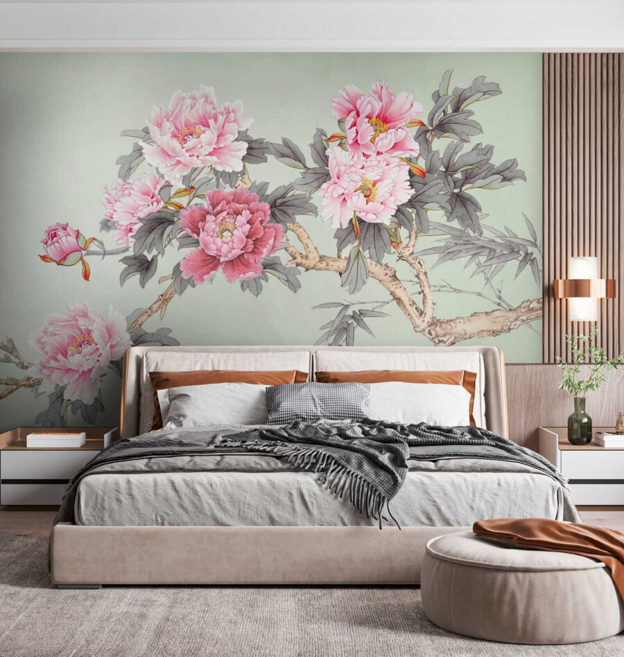 Tak met roze bloemen