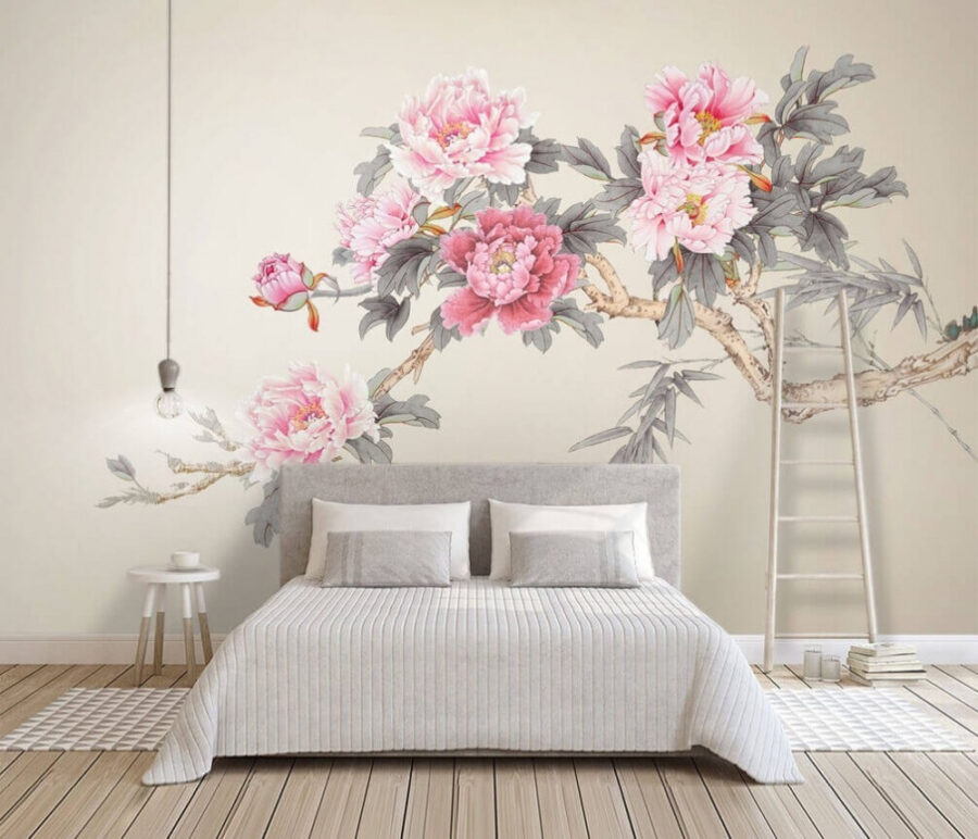 Tak met roze bloemen
