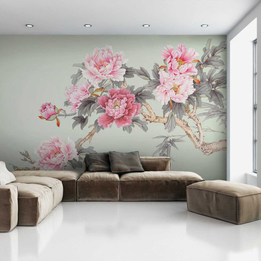 Tak met roze bloemen