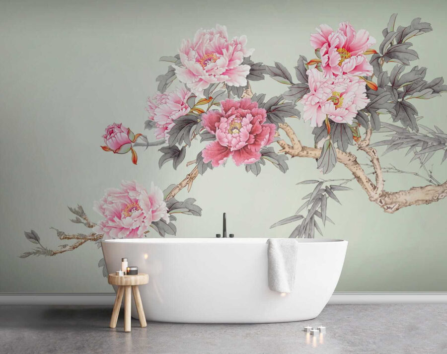 Tak met roze bloemen
