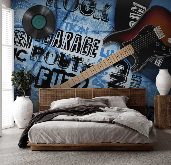 Gitaar en plaat op een blauwe achtergrond u06794pib1 600x579 - Gitaar en plaat op een blauwe achtergrond