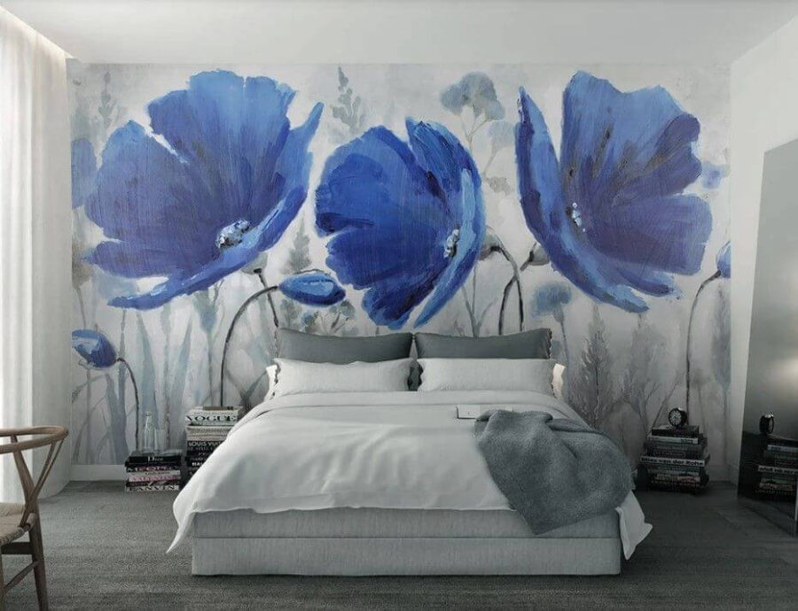 Fotobehang Schilderij van blauwe bloemen