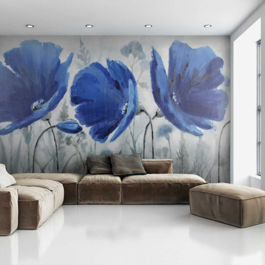 Fotobehang Schilderij van blauwe bloemen - Afbeelding 3