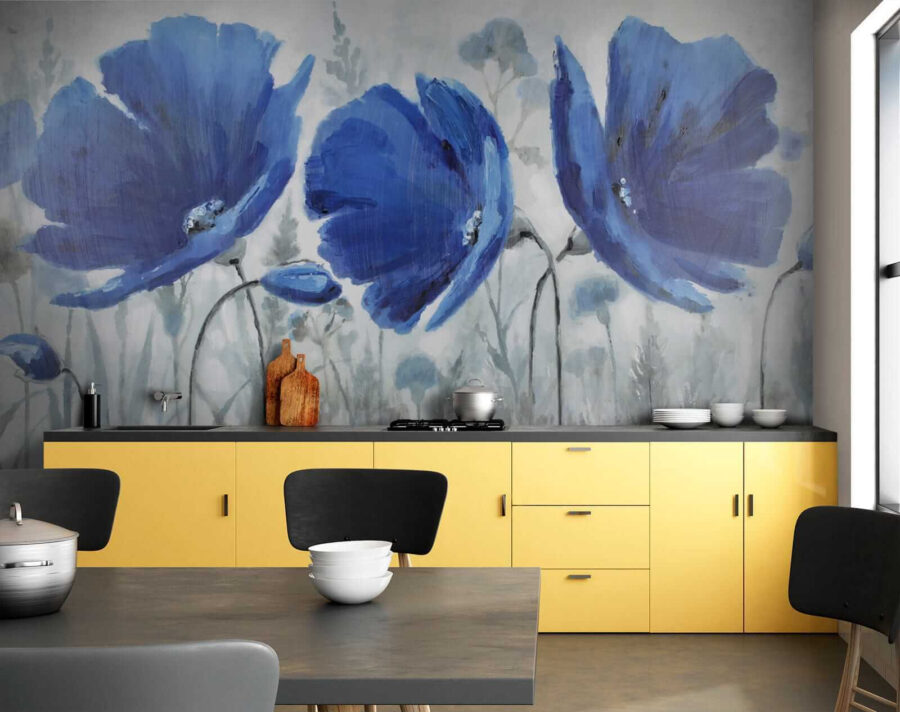 Fotobehang Schilderij van blauwe bloemen - Afbeelding 6