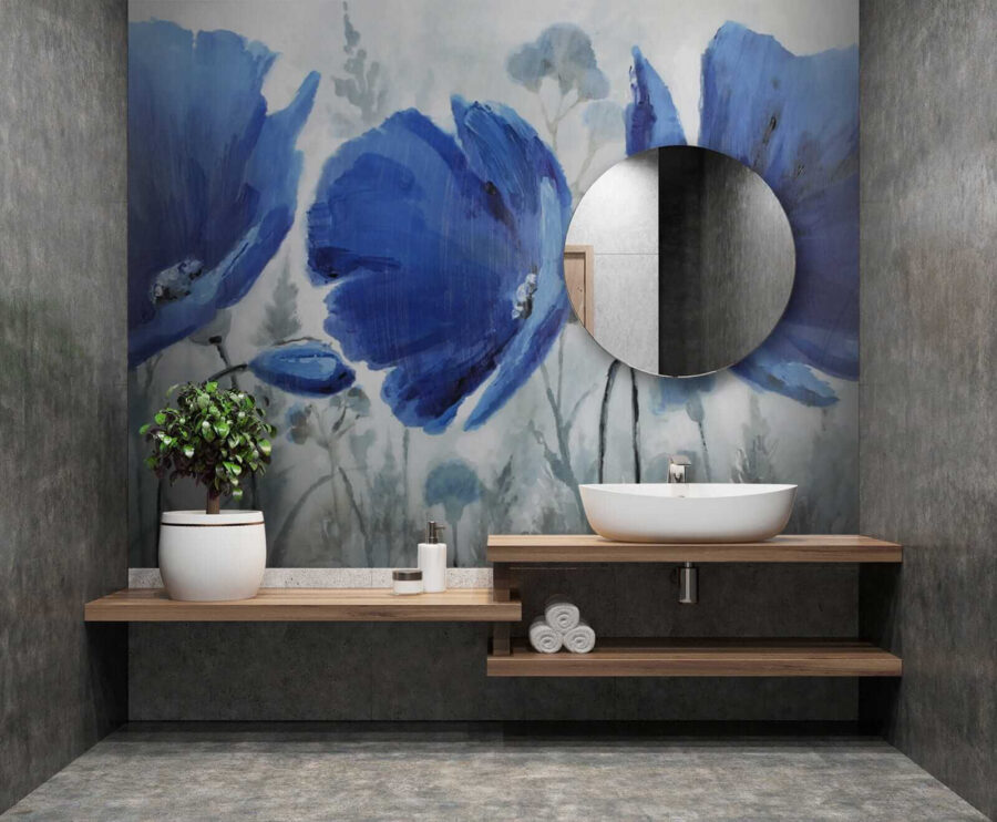 Fotobehang Schilderij van blauwe bloemen - Afbeelding 7