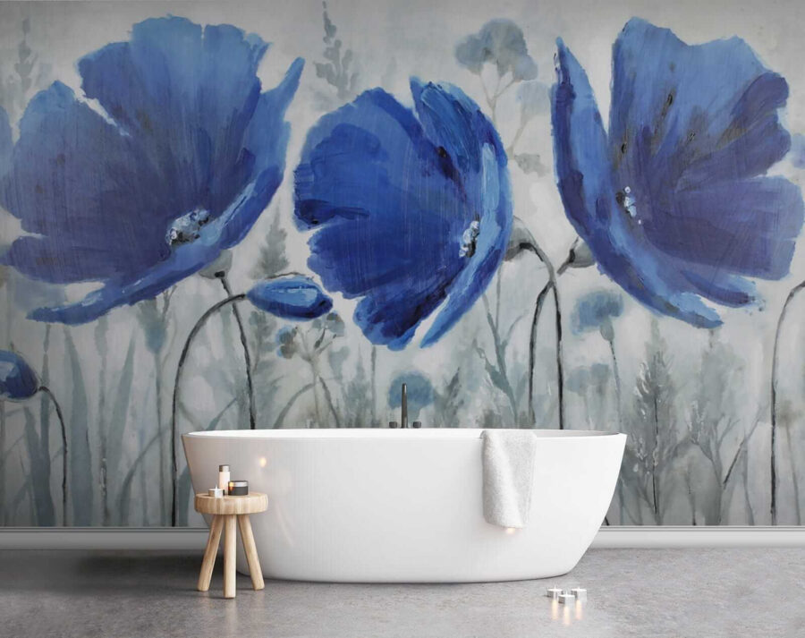 Fotobehang Schilderij van blauwe bloemen - Afbeelding 8