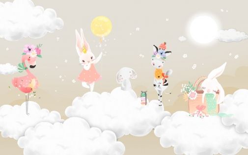 Groep dieren op wolken