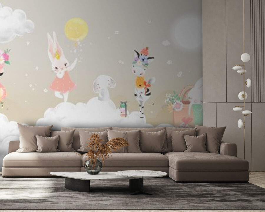 Groep dieren op wolken