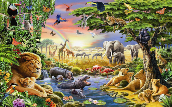 Groep dieren in een rivier Groep dieren in een rivier