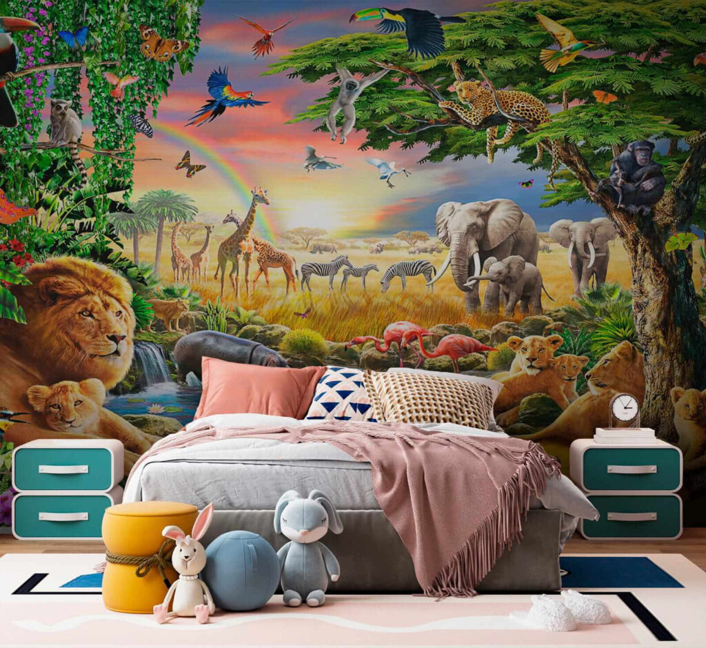 Group of animals in a river Group of animals in a river