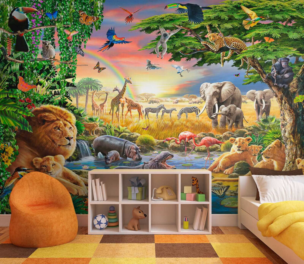 Group of animals in a river Group of animals in a river